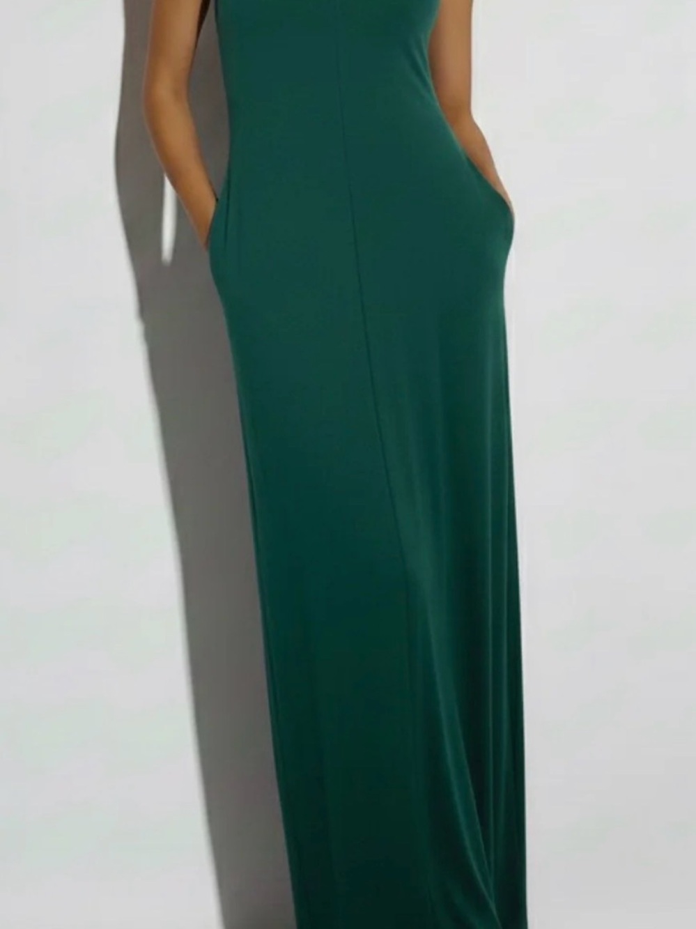 Sleeveless Emerald Green Maxi Dress with Pockets